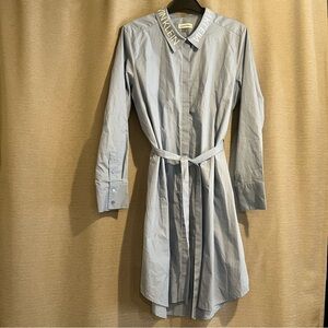Calvin Klein Logo Collar Cotton Blue Button-Front Shirt Dress Sz XL